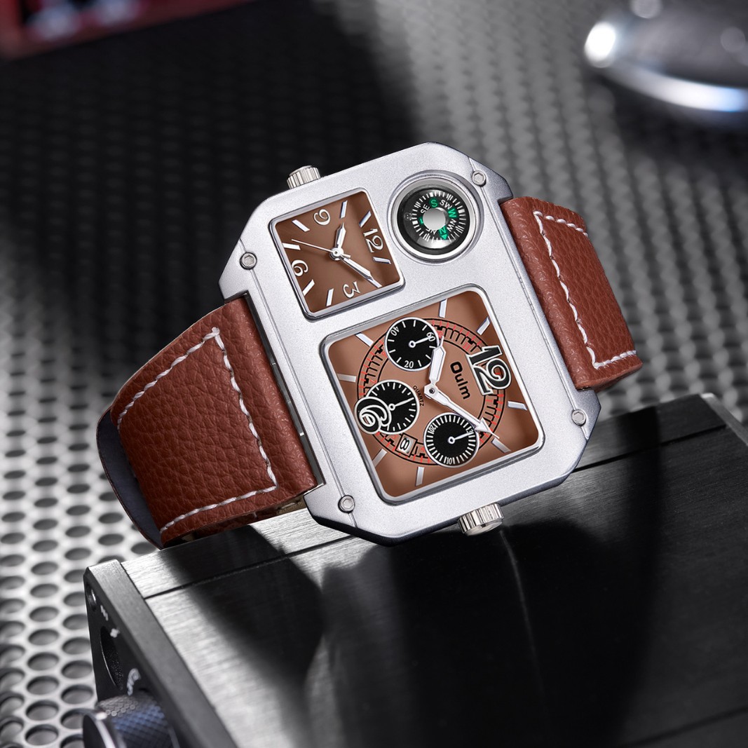 Compass Watch Luxury - Men's Square Watch, Dual Time Zone