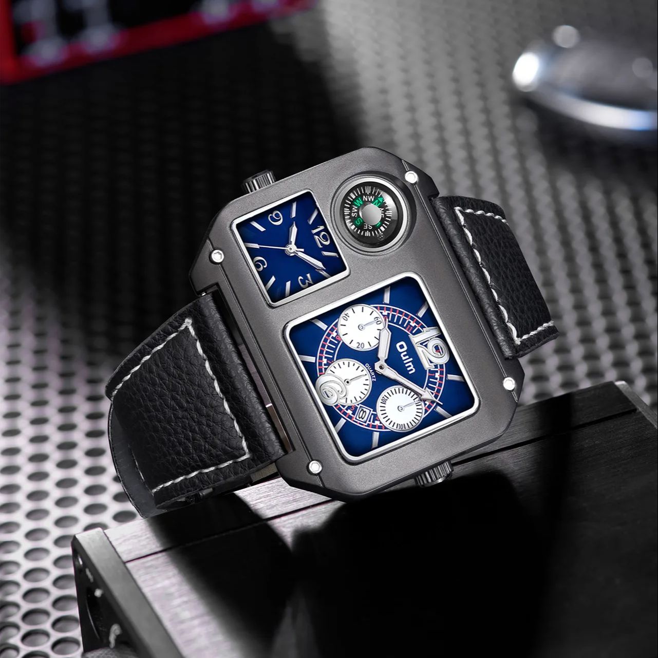 Men's Square Watch, Dual Time  - đánh giá và giá Compass Watch Luxury