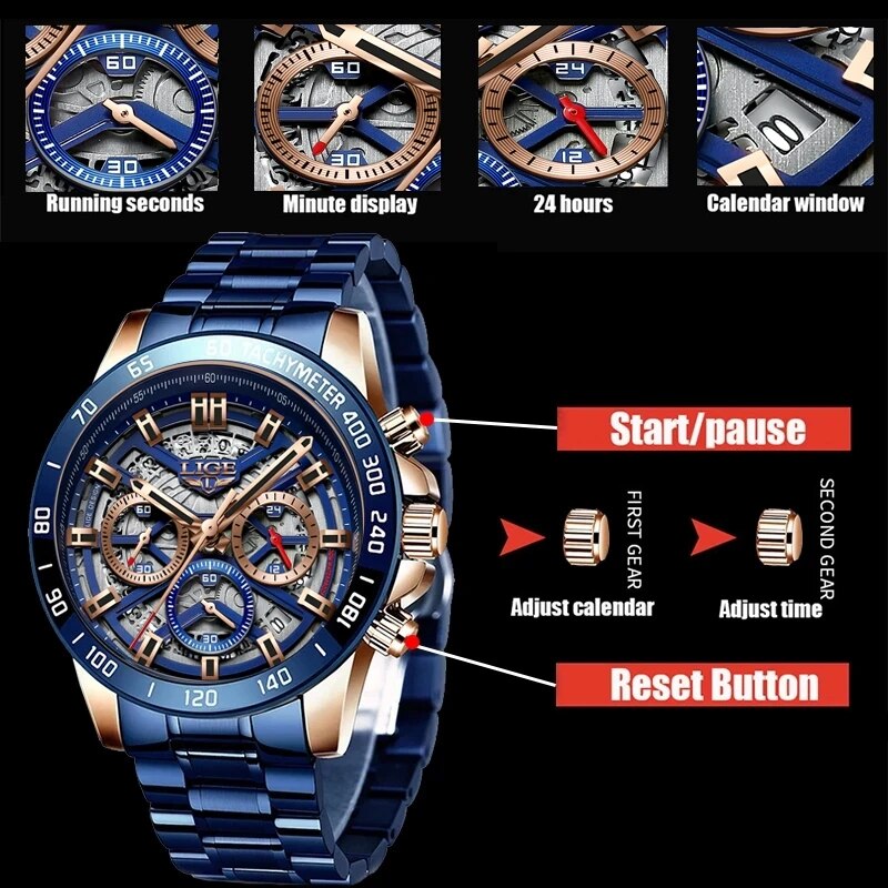 LIGE 2024 New Men Watch Top Br - đánh giá và giá Luxury Watch Low Price