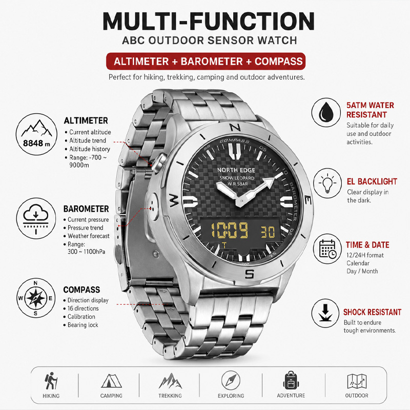 NORTH EDGE Men's Sports Digita - đánh giá và giá Compass Watch Luxury