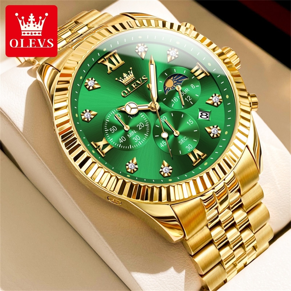 OLEVS 2932 Men Watch All Gold  - đánh giá và giá Moonphase Complication Watch